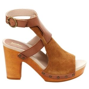 Jambu Gina NWT Brown Suede Wood Studded Clogs 9 Block Heel Sandals